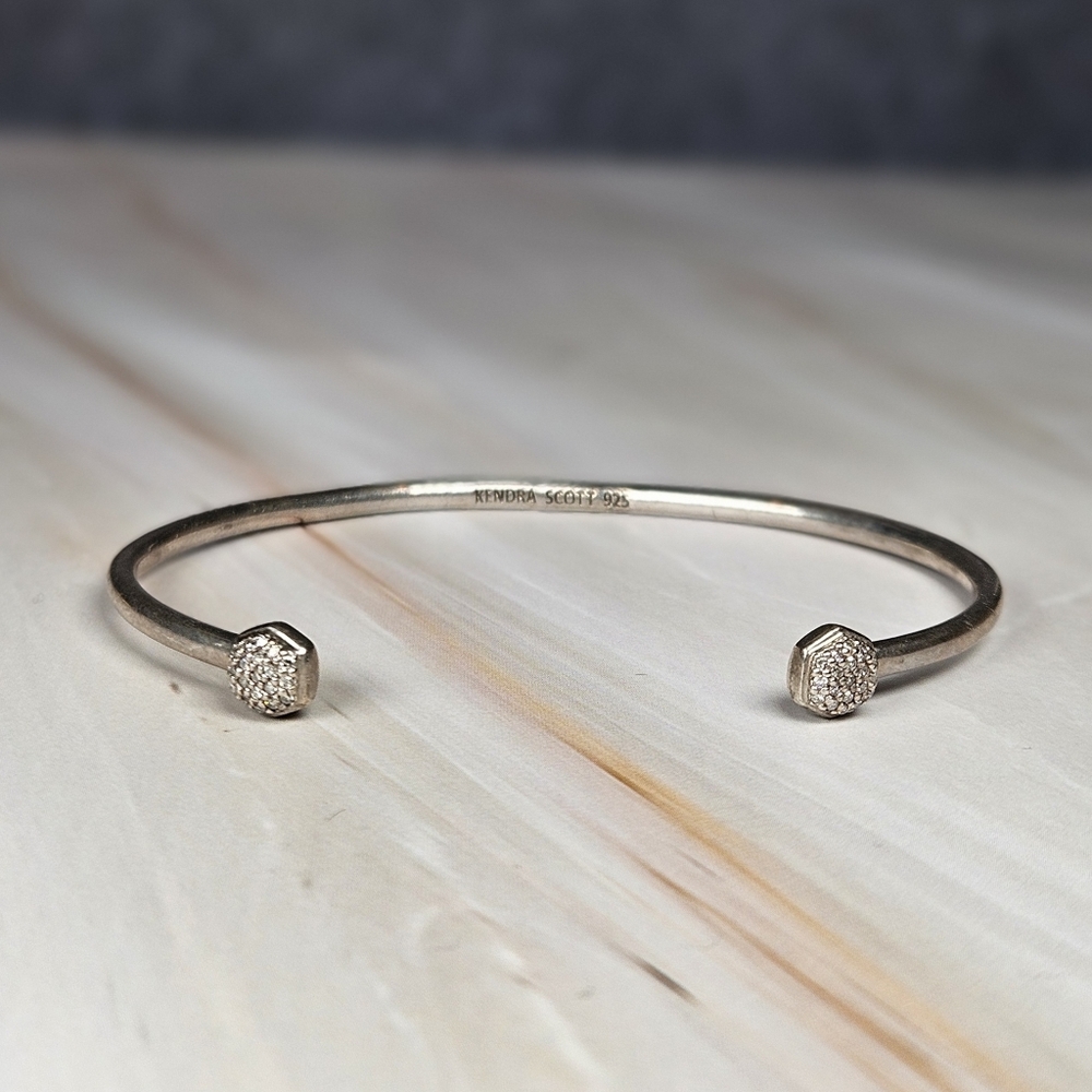 Kendra Scott Davie Sterling Silver Double Diamond Cuff Bracelet White Diamond - Picture 9 of 9